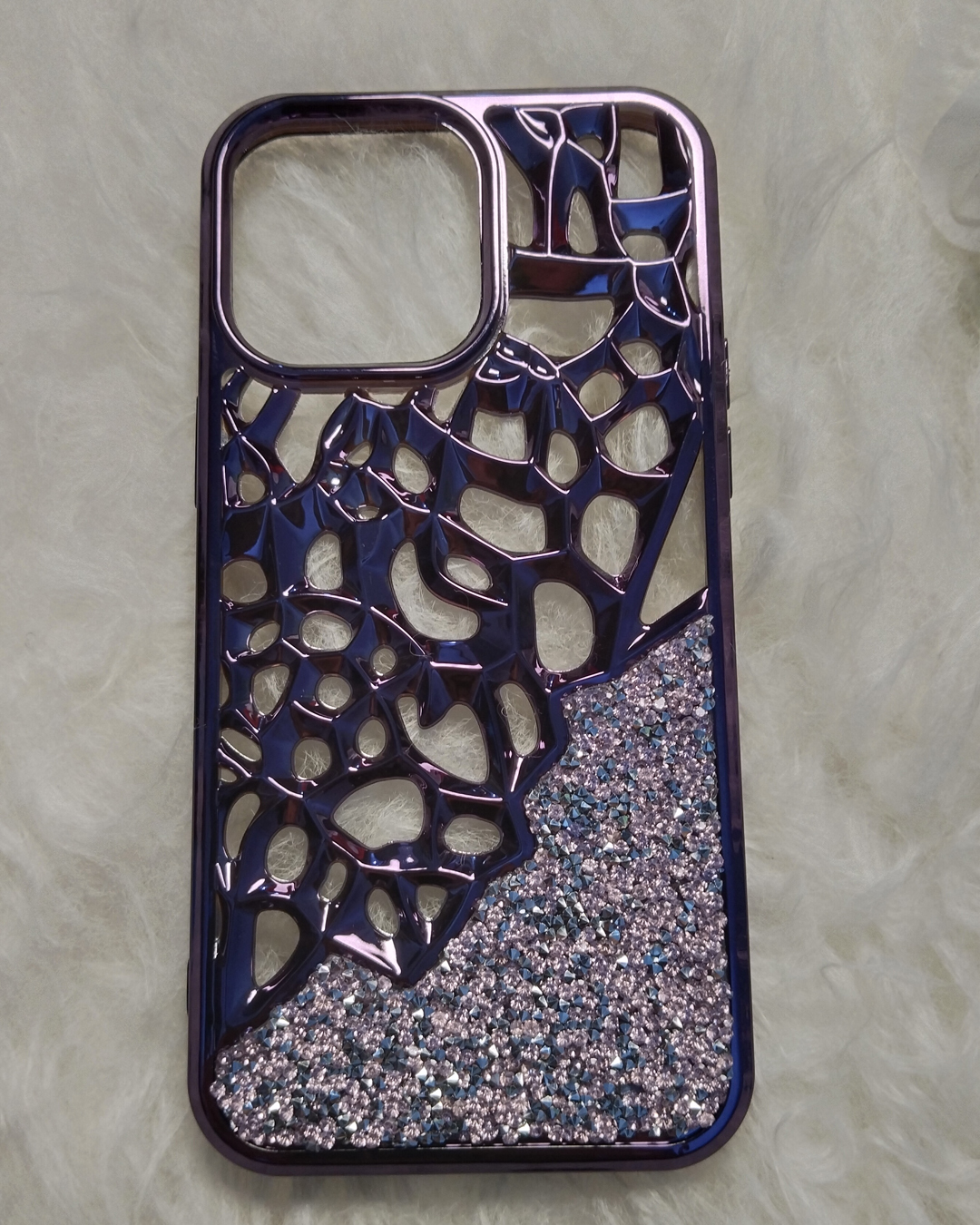 Crocodile Glitter Case – Purple Net Design with Pink & Silver Stones