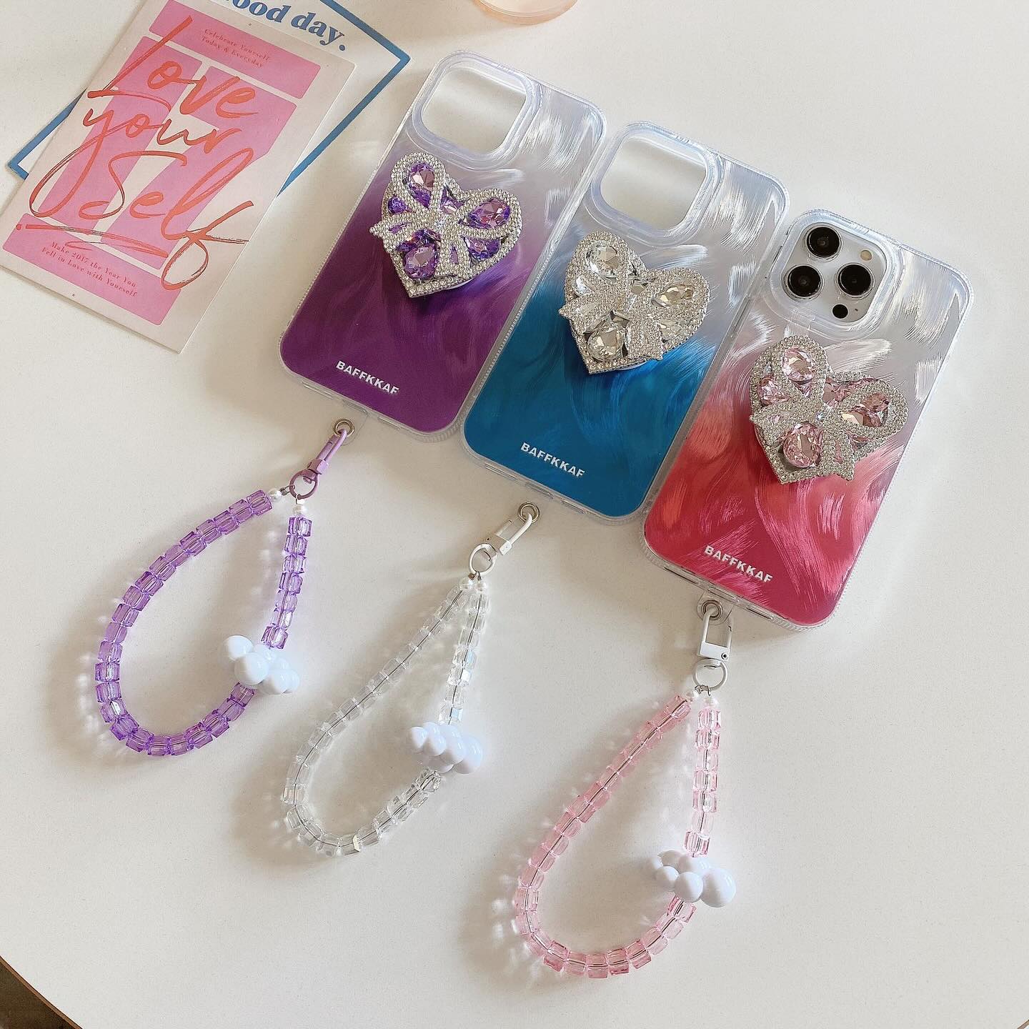 Double Bow Gradient Heart Stone Case for iPhone